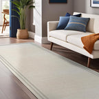 Easy Jute Rugs 2x7 Bordered Bone Color Living Room Indoor Outdoor Runner Rug for Patio and Kitchen Rug High Traffic Washable Easy to Clean Solid Boho Woven Design Outside Carpet (2 x 7)