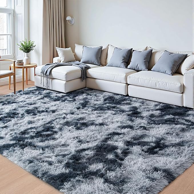 Beglad Shag Rugs for Living Room, Area Rugs 5x7 Feet Upgrade Anti-Skid Modern Minimalist Style Memory Foam Rugs for Bedroom, Indoor Carpet Suitable for Boys Room Decor, Tie-Dyed Dark Blue