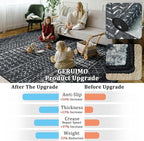 2x6 Machine Washable Runner Rug, Kitchen Hallway Area Rug, Black Vintage Moroccan Rug Ultra Non-Slip Low Pile Soft Faux Wool Carpet, Kids and Pets Friendly for Bedroom Entryway Bedside Decor Rug