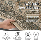 Vintage Distressed 5x8 Area Rugs for Living Room Bedroom, Low Pile Machine Washable Non Slip Dining Room Carpet Rugs for Under Table/Home Office/Kitchen, Printed Multi Brown/Slate Green