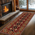 Burgundy Diamond Runner Rug, 3x10ft Hallway Runner Rugs - Corridor & Foyer Area Rugs, Non-Slip Mat Durable Rug, Washable Flannel Material, Southwestern Geometric Home Decor Carpet