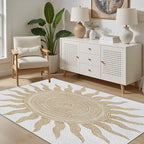 Boho Washable Rugs for Bedroom 3x4, Modern Sun Print Soft Minimalism Area Rug, Non Slip Low Pile Abstract Carpet for Classroom Living Room Decor Dining Room Sofa Kids Nursery Room, Beige Yellow