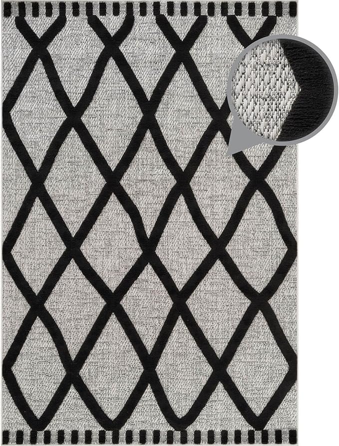 CAMILSON Modern Rug 10x14 Luxury Diamond Pattern Large Micro Loop Area Rugs Soft High-Low Pile Stain Resistant Easy to Clean Non-Shedding Durable Living Room Bedroom Indoor Carpet (Black/Gray)