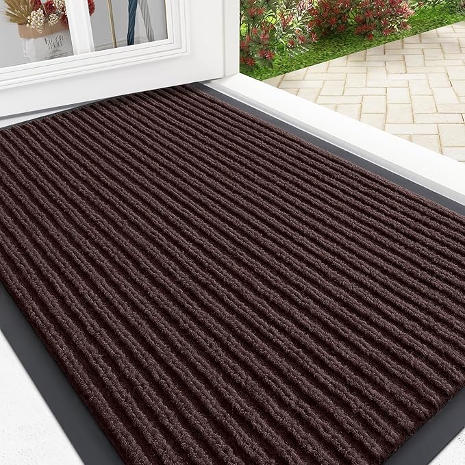 OLANLY Front Door Mat Indoor Outdoor Entrance, Waterproof Heavy Duty Doormat, Fade Resistant, Low Profile, Easy Clean Patio Porch Welcome Floor Mats for Entry, 33x21, Brown