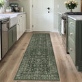 Washable Area Rug 2x6 Green Runner Rugs for Living Room, Vintage Boho Hallway Large Rug for Bedroom Dining Room Office, Distressed Floral Carpet for Under Table, Soft Non Slip Low Pile Throw Carpet