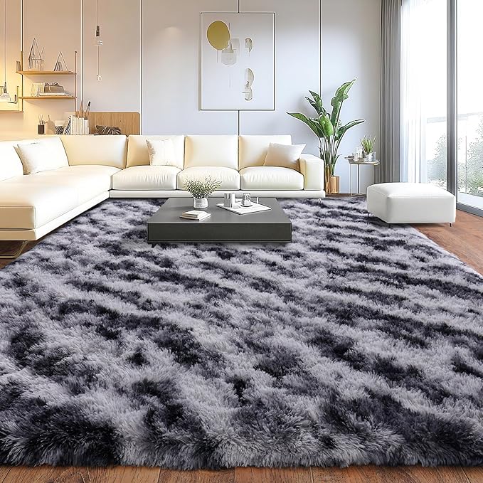 Large Shaggy Modern Shag Area Rug for Bedroom, Upgrade Non-Slip Plush Fluffy Carpet for Kids Room Home Decor, Plush Area Rug Tie Dye Stripes 9x12Ft