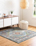 Unique Loom Isabella Collection Area Rug - Rossellini (4' 1" Square, Blue/ Beige)
