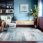 Abstract 5x8 Area Rug Washable Soft Large Non-Slip Carpet for Living Room Dining Room Home Office Bedroom - Abstract Teal/Grey
