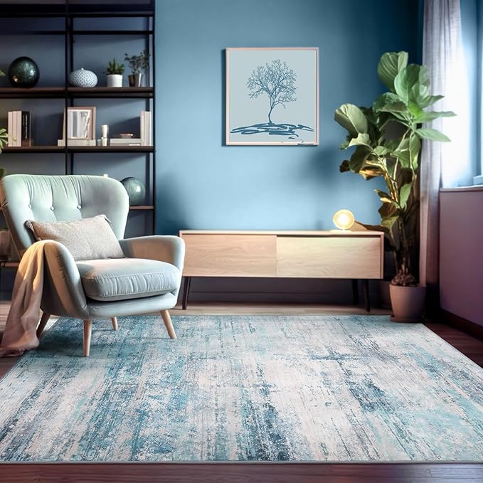 Abstract 3x5 Area Rug Washable Soft Non-Slip Carpet for Entryway Living Room Dining Room Bedroom - Abstract Teal/Grey