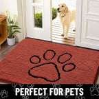 Smiry Dog Door Mat for Muddy Paws, Absorbent Dirt Trapper Non Slip Quick Dry Washable Chenille Mat for Mud Dogs, Entry Rug for Indoor and Outdoor (48x30 Inches, Maple Red and Black)
