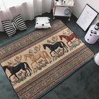 Horse Western Boho Ethnic Style Area Rug Washable Outdoor Rugs Anti-Slip Soft Carpet Entryway Indoor Door Mat for Bedroom,Living Room,Porch,Terrace and Entrance Decor 2'x 1'