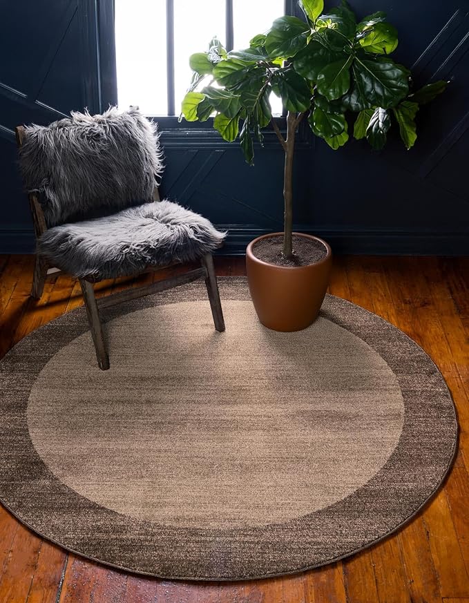 Rugs.com Angelica Collection Rug – 4 Ft Round Light Brown Medium-Pile Rug Perfect for Kitchens, Dining Rooms