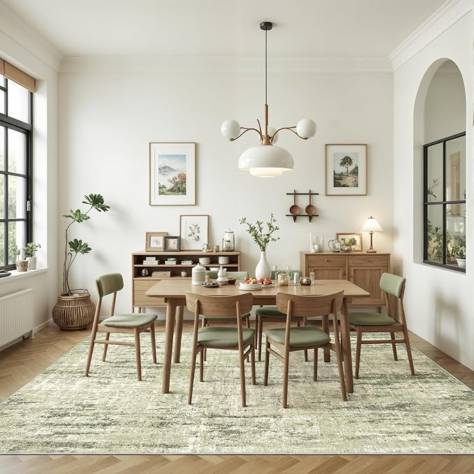 Valenrug Washable Rug 8x10 - Stain Resistant 8x10 Area Rugs for Living Room, Non Slip Backing Printed Rugs for Bedroom, Folable Machine Washable Area Rug(Green,8'x10')