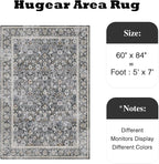 HUGEAR 5x7 Machine Washable Rugs Black Grey Hallway Area Rug Indoor Accent Rug Floral Low Pile Carpet Soft Throw Aesthetic Rug Bedroom Living Room Office Dining Room Kitchen Laundry Room Non Slip