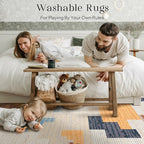Phantoscope Washable Area Rug 5'x7' Non-Slip, Modern Neutral Boho Rugs for Living Room, Bedroom, Dining Room, Abstract Geometric Blocks Pattern, Low-Pile Foldable Floor Carpet, Warm Terracotta/Cream
