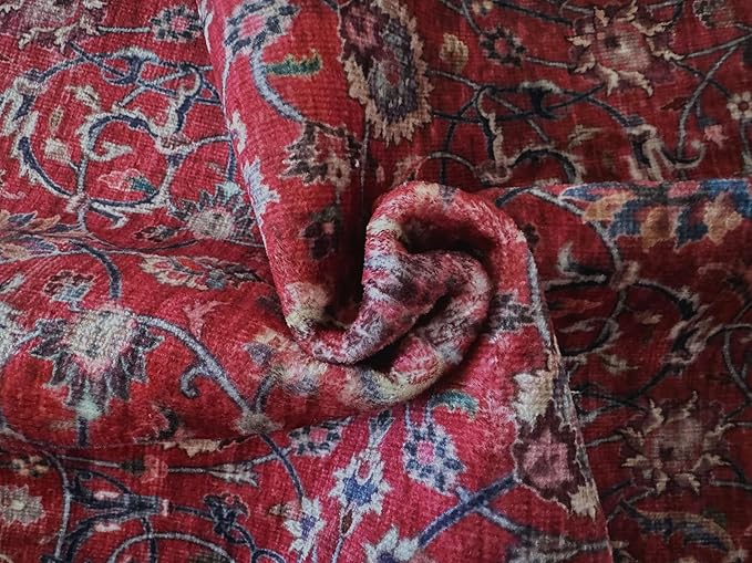 GLN Rugs Traditional Collection - Machine Washable Area Rug, Traditional Washable, Non Slip, Low Pile Chenille Rug, Living Room, Bedroom, Kitchen Rug (2' x 3' Dark Red)