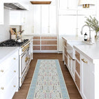 Cream Blue Oushak Runner Rug, Modern Runners, Vintage, Turkish, Eclectic, Floral, Pastel, Washable, Long Runner Rugs for Hallway, Kitchen, Living Room, Bedroom, Kitchen, Bathroom, 2'5"x13'