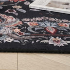 Rugcomf Vintage Paisley Rugs for Bedroom 4'x6' - Machine Washable Area Rug, Non-Slip Low Pile Floral Carpet for Girl/Boys Room, Living Room, Kids, Entry - Black