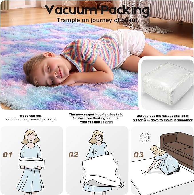 Area Rugs 9x12 Living Room, Fluffy Large Rugs for Bedroom, Soft Shag Fuzzy Non-Slip Carpet for Kids Boys and Girls Nursery Room Dorm Indoor Home Decor (Rainbow, 9ft x 12ft)