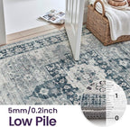 DEXI 10x14 Area Rug for Living Room, Washable Vintage Farmhouse Thin Rug Indoor Floor, Non Slip Stain Resistant Low Pile Carpet for Dining Room Bedroom Office, Blue Grey