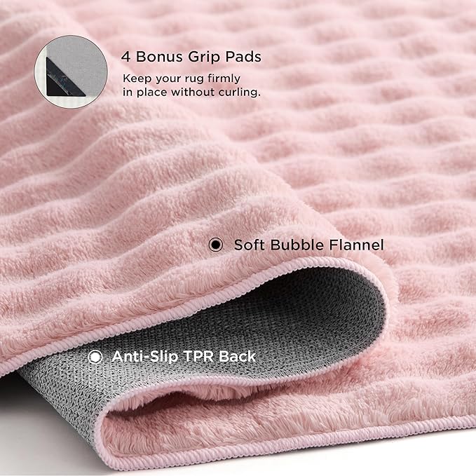 Bedsure 8x10 Fluffy Area Rugs for Living Room, Machine Washable Rugs, Non-Slip Backing, Non-Shedding, Pet Friendly Throw Rug for Bedroom Dining Room, Rug for Kids Room, Strawberry Cream