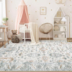 Area Rug 5x7 Living Room Rug, Machine Washable Vintage Distressed Boho Area Rug Non-Slip Soft Low Pile Large Indoor Rugs for Bedroom Kitchen Dining Room Office(Brown Green,5'x7')