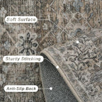 3x5 Washable Rug for Living Room Bedroom Dining Room Non-Slip Low Pile Boho Vintage Distressed Entryway Rug Traditional Floral Retro Accent Throw Carpet for Dining Room Bathroom Kitchen Antique/Moss