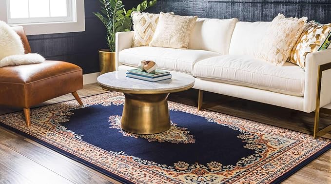 Unique Loom Reza Collection Traditional Persian Style Area Rug, 9 x 12 ft, Navy Blue/Ivory