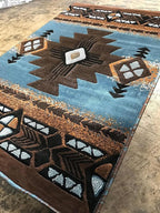YHSF South West Native American Area Rug C318 - Easy Clean, Thick, Soft, Durable Native Tribal American Indian Inspired Rug for Bedroom/Living Room and More - Blue-Brown, 2 ft 4 in x 10 ft 11 in