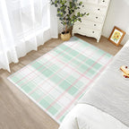Plaid Large Rug - 7x9 Area Rug - Mint Green Tartan Gingham Rugs for Living Room Non Slip Low Pile Machine Washable Dining Room Rugs, Plaid Carpet Home Decor & Gifts