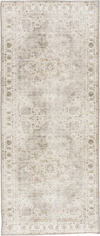 ReaLife Rugs Machine Washable Area Rug Runner - Living Room Bedroom Bathroom Kitchen Entryway Office - Padded Low Pile Stain Resistant Premium - Boho Farmhouse Vintage - Joy - Beige Ivory 2'6" x 8'