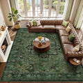 Green Large Area Rugs 10x12, Living Room Bedroom Carpet Extra Large Size Washable Non Slip, Vintage Distressed Medallio Low Pile Thin Rug for Big Dining Room