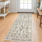 KILOCOCO Hallway Runner 2x5 Kitchen Runner Rug Printed Vintage Floral Washable Non-Slip Rubber Backed Runners for Hallways Laundry Room Distressed Boho Rugs for Entryway Bedroom, Beige/Brown
