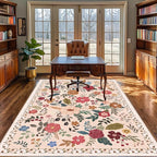 5x7 Area Rugs for Living Room Clearance Washable Boho Area Rug, Vintage Floral Non Slip Low Pile Large Rug for Living Room, Bedroom, Dining Room, Farmhouse (5 x 7 Beige Red)