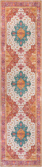 Moynesa Ultra-Thin Washable Rug - 2'6" x 10' Pink Long Hallway Carpet, Vintage Non Skid Non Shedding Low Pile Bedroom Mat for Girl's Room, Bathroom, Kitchen