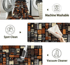 African Style Brown Orange Area Rug for Living Room, Non-Slip Backing Low Pile Modern Abstract Rug for Indoor Use, 3x5 Washable Carpet