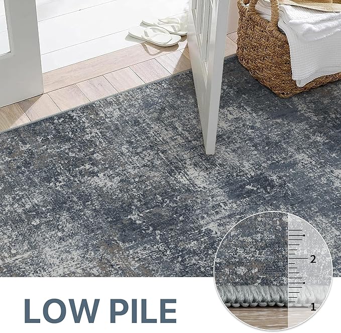 Bavni 8x10 Area Rugs Machine Washable Rug for Living Room, Modern Printed Rug Indoor Soft Area Rug for Bedroom Dining Room, Ultra-Thin Low Pile Carpet with Non Slip Rubber Backing, Dark Gray