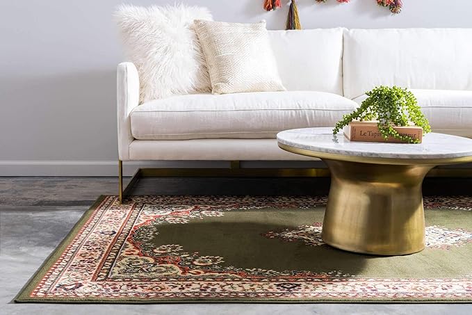 Unique Loom Reza Collection Traditional Persian Style Area Rug, 6 x 9 ft, Olive/Ivory