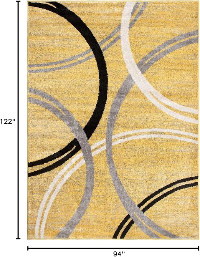 Rugshop Wavy Circles Design Area Rug, Carpet with Jute Backing for Living Room, Bedroom, or Dining Room, Yellow, 7'10" x 10'2"