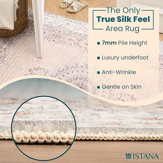 Istana Hallway Runner Rug 2.5x8 – Beige Entryway Rug -Silk's Soft Touch Runners for Hallways - Stylish Kitchen Runner Rug Non Slip