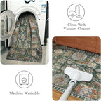 RUGSURE Washable Area Rugs - Perfect for Living Room, Bedroom, Kids Room, Nursery - Stain & Water Resistant Non-Slip, Pet & Child Friendly, Vintage Tribal Area Rugs (Green, 8' x 10')
