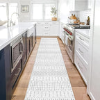 Lahome Moroccan Kitchen Runner Rugs Non Skid Washable - 2x10 Non-Slip Extra Long Rug Runner for Hallways, Modern Geometric Print White Soft Floor Carpet for Bathroom Entryway Foyer