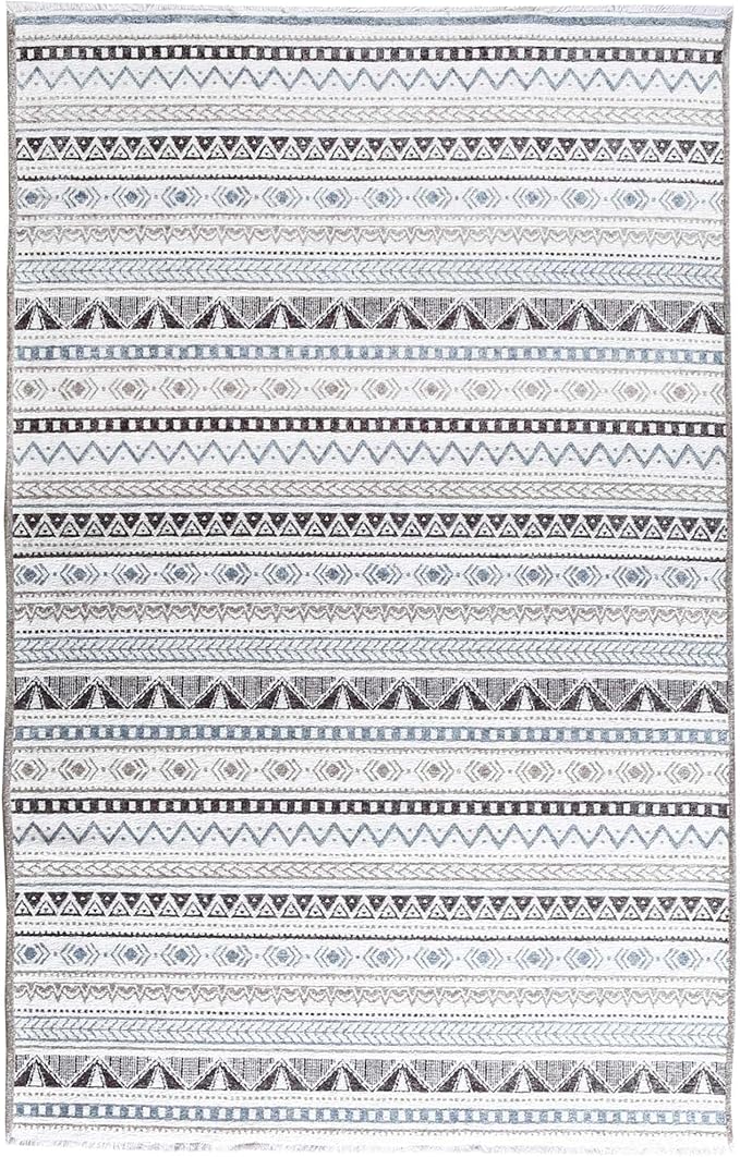 Alfa Rich 3x5 Blue Gray White Washable Area Rugs for Living Room Bedroom Kitchen Cotton Decor Runner