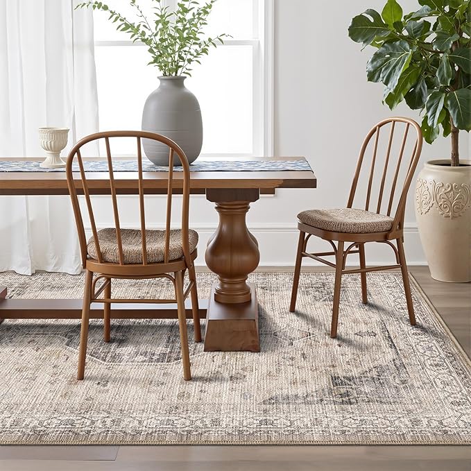 LUMI 8x12 Washable Area Rug for Living Room, Ultra Soft Traditional Rugs Non Slip with Rubber Backing, Low Profile, High Traffic, Stain Resistant Carpets, Ideal for Bedroom, Dining Room, Indoor