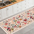 Washable Begie Red 2'6" x 10' Runners for Hallways, Non Slip Long Floor Runner for Kitchen, Entryway Indoor, Stain Resistant Rubber Backing Floral Décor Rug