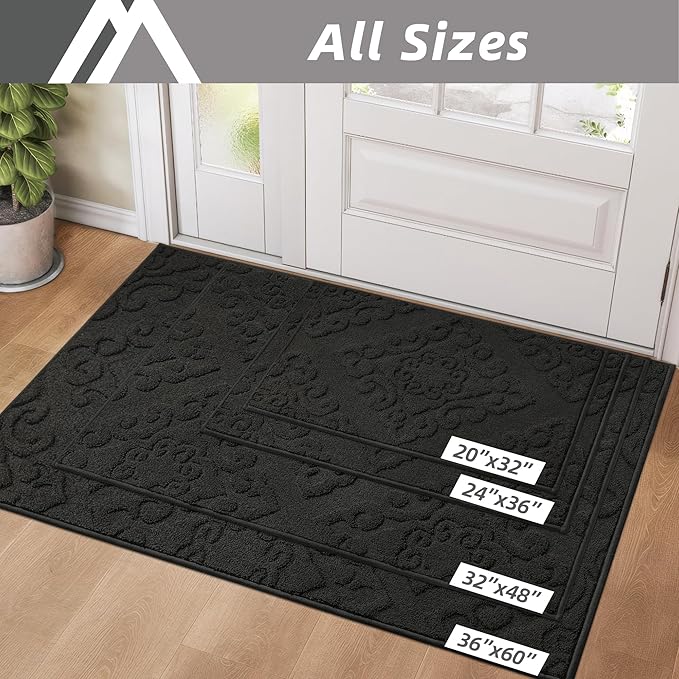 COSY HOMEER Door Mat 20”x32”,Absorbent Dirt Trapper Entryway Rugs,Non-Slip Welcome Mat,Washable Entry Rugs,Low Pile Doormat for Front Back Door,Wet Shoes & Paws,Black