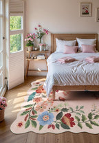 Lahome Floral Living Room Rugs, Pink Area Rugs 5x7 Rug for Bedroom Ultra-Thin Soft Non-Slip Washable Rugs Stain Resistant Throw Boho Carpet for ‎‎Nursery Playroom Classroom, Light Pink