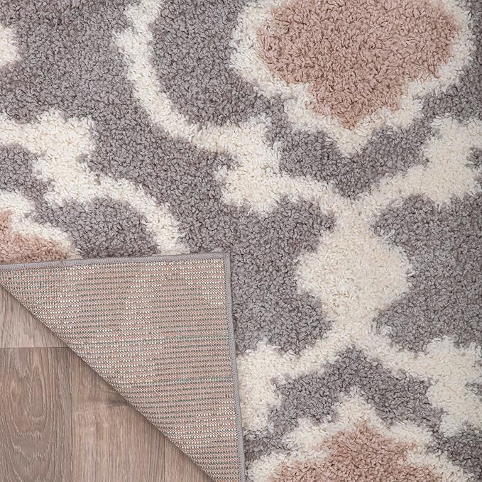 Rugshop Cozy Moroccan Trellis Indoor Shag Runner Rug 2' x 10' Gray/Cream