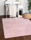 Unique Loom Trellis Frieze Collection Area Rug - Geometric (4' Square, Light Pink/ Ivory)