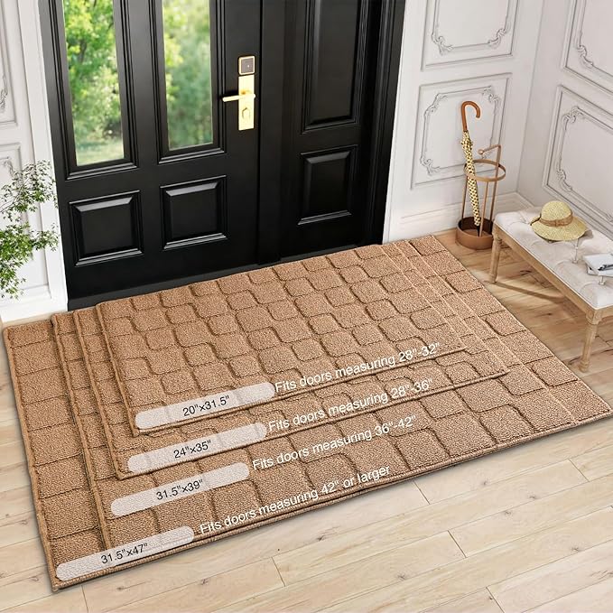 Front Door Mat Outside Entrance, Outdoor Indoor Door Mats for Entryway, Entrance, Entry, Patio, Waterproof Non Slip Doormat, Low-Profile, 24" × 35“, Brown